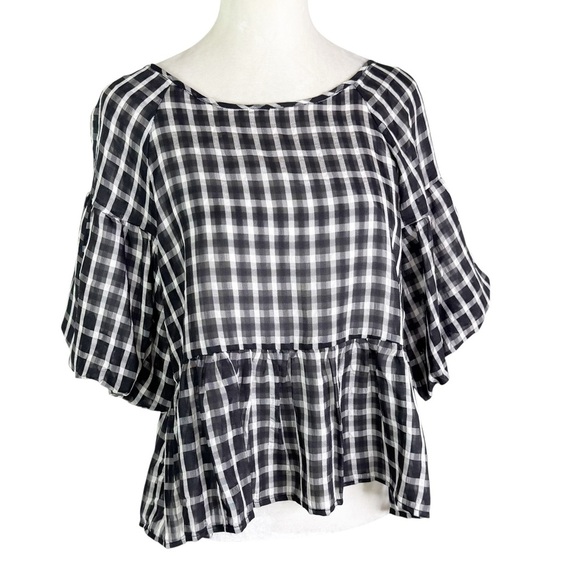NWT Tuckernuck Moon River Puff Sleeve Checked Top Black Size M - Picture 8 of 13